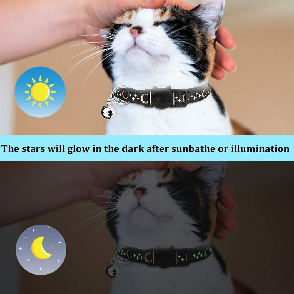 6 PCS Breakaway Cat Collars with Bell Golden Moon Glowing Star in the Dark for Kitten