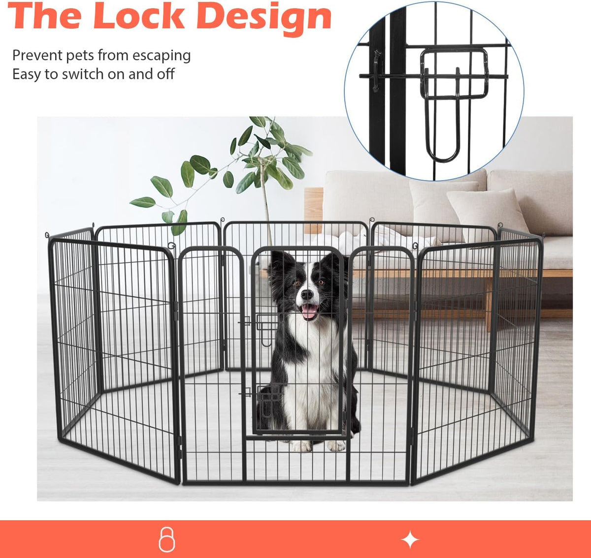 Dog Playpen Dog Pen Dog Kennel 8 Panels 32 Inch Hight Indoor Outdoor Folding Metal Portable Puppy Exercise Pen Heavy Duty Dog Fence for Yard Camping,Black