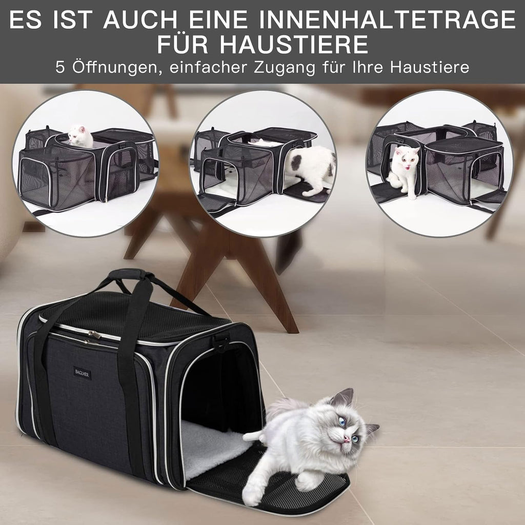 Cat Carrier Bag,Airline Approved Pet Carrier Soft Side Pet Travel 5 Sides Open Doors 3 Sides Expandable Foldable Dog Carrier with Fleece Pad