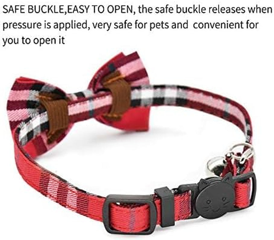 2 Pack/Set Cat Collar Breakaway with Cute Bow Tie and Bell for Kitty and Some Puppies, Adjustable from 7.8-10.5 Inch (Black+Pink)