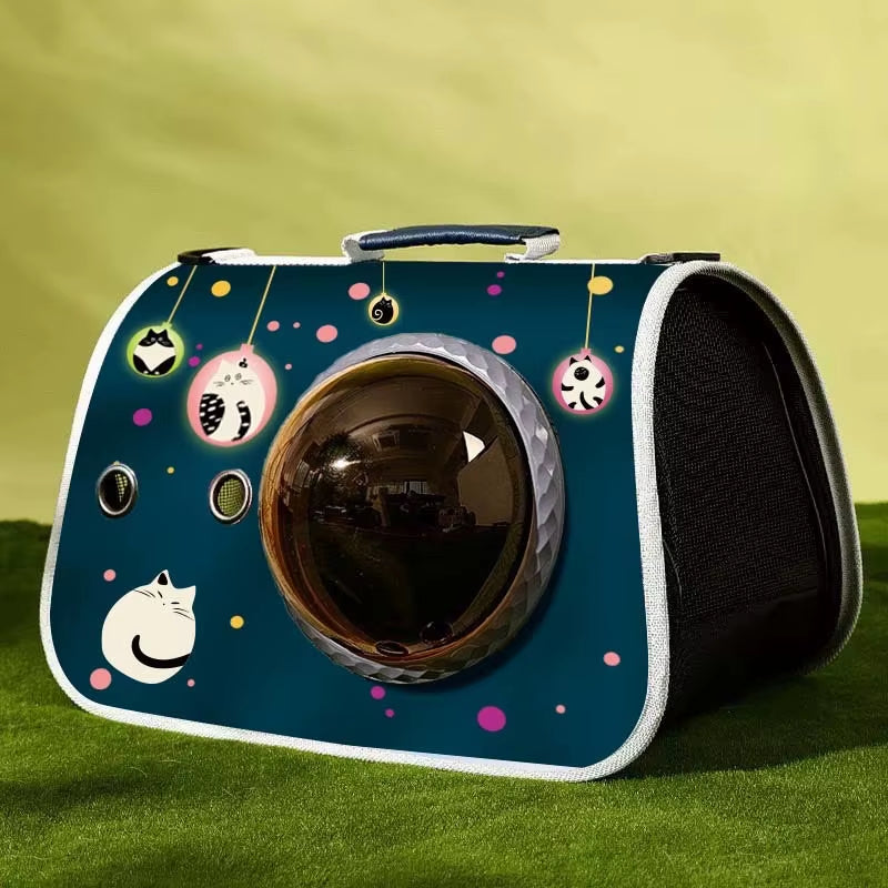 Portable Space Capsule Cat Bag, Hand-Held Foldable Shoulder Bag, Transparent Cat Cage, Kitten and Dog Supplies