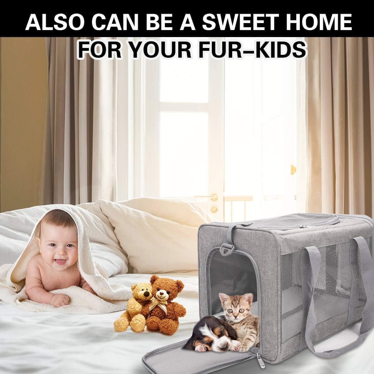 Cat Carriers Dog Carrier Pet Carrier for Small Medium Cats Dogs Puppies up to 15 Lbs, Airline Approved Small Dog Carrier Soft Sided, Collapsible Travel Puppy Carrier - Grey