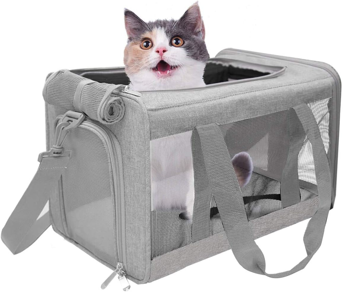 Cat Carriers Dog Carrier Pet Carrier for Small Medium Cats Dogs Puppies up to 15 Lbs, Airline Approved Small Dog Carrier Soft Sided, Collapsible Travel Puppy Carrier - Grey