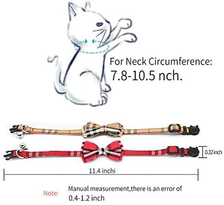 2 Pack/Set Cat Collar Breakaway with Cute Bow Tie and Bell for Kitty and Some Puppies, Adjustable from 7.8-10.5 Inch (Black+Pink)