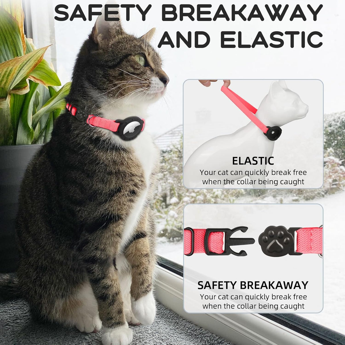 Airtag Cat Collars, Stretchy Collar with Airtag Holder and Bell