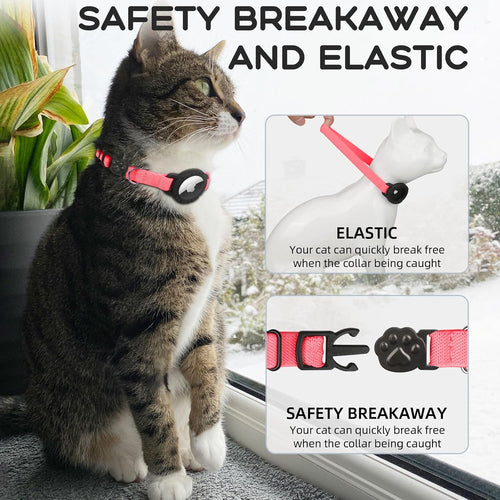 Airtag Cat Collars, Stretchy Collar with Airtag Holder and Bell